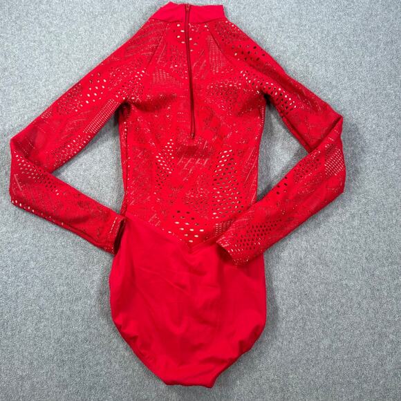 Balera Dance Costume Leotard Size SA MT10337 Red Mock Neck Long Sleeve Cutout - Picture 9 of 11